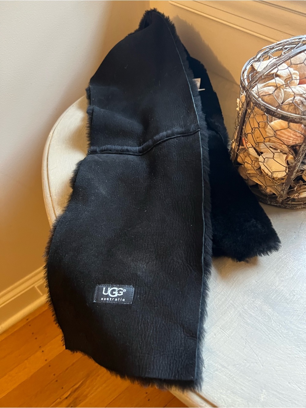 UGG Black Shearling Scarf Wrap